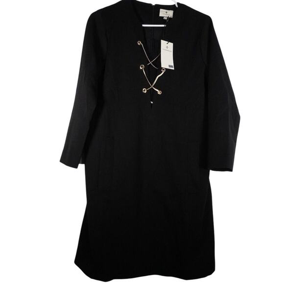 New Tuckernuck Women's Gold Tie Front Black Brigitte Mini Dress Size Large 3052 - Picture 2 of 12